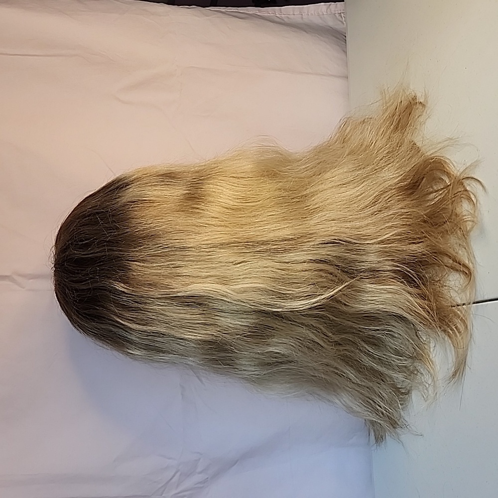 Wavy blonde rooted human hair wig small cap